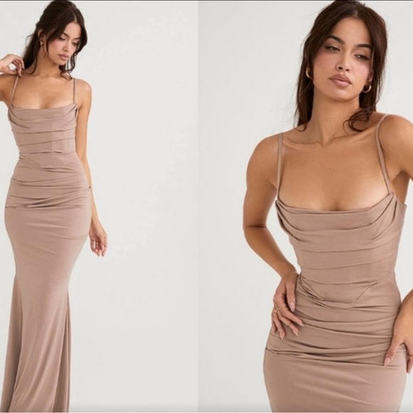 House of CB Dresses & Skirts - House of CB Milena almond jersey Tan Maxi Corset Dress